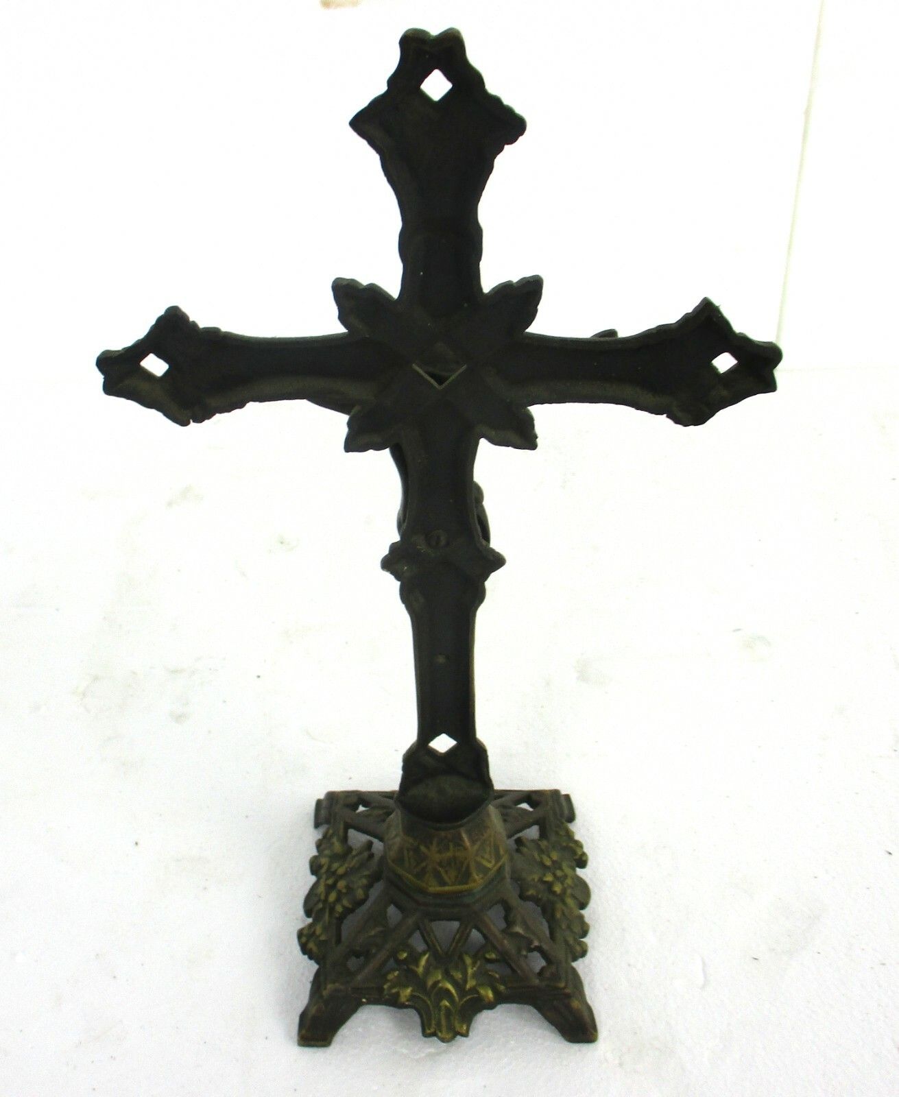 French  Standing Crucifix Corpus Christi Cross Jesus Christ Calvary Faux  Brass photo vinterior