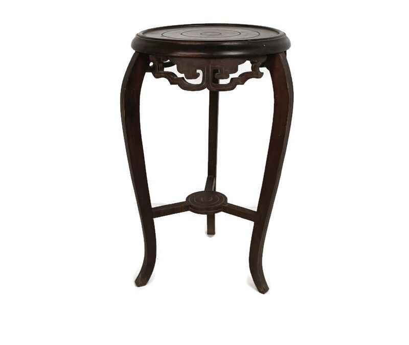 Art Deco Two Tier Pedestal Plant Stand Carved Wood Antique Side Table Barn Style