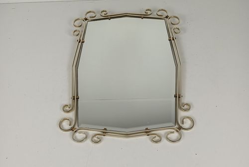 Hollywood Regency Mirror Alumimium Frame Beveled Glass Mid Century Modern photo vintage