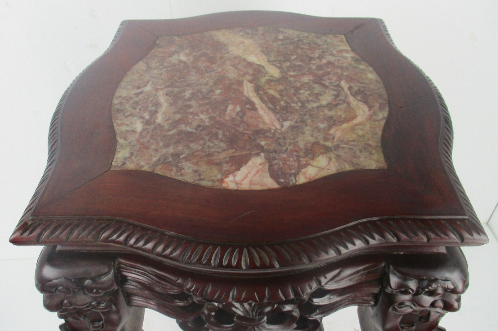 Hand Carved  Rosewood  Chinese Marble Top Hall Bonsaitable Pedestal  Dragons Wow photo for sale