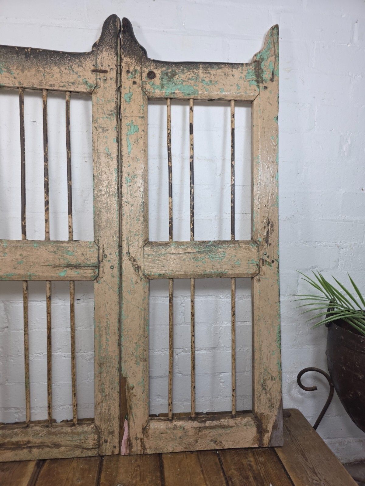 Old Pair Vintage Reclaimed Indian Wooden Iron Saloon Doors Shutters Garden Gates photo for sale