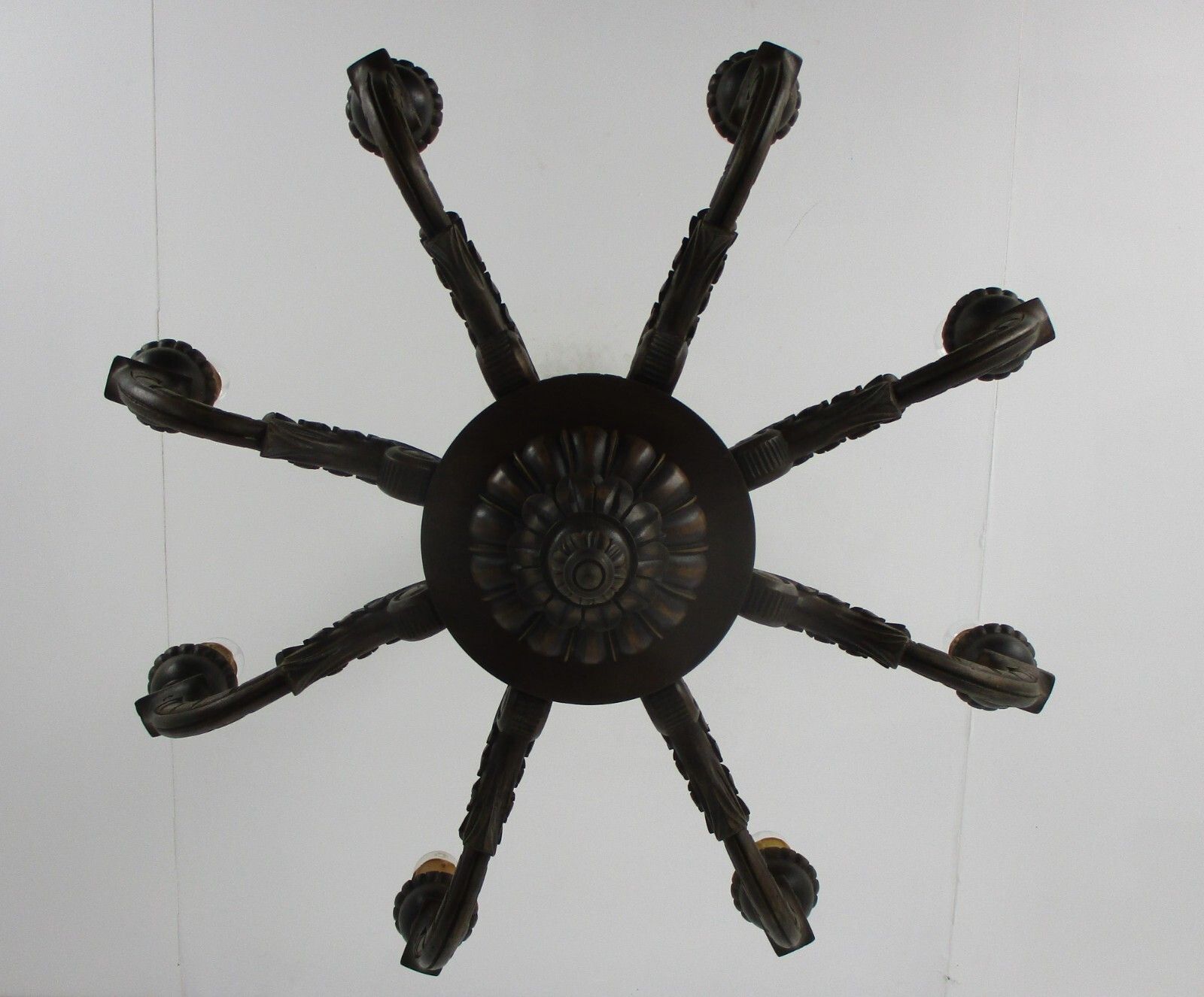 Hand Carved Wooden Chandelier Ornate 8 Arm Lights Mid Century Modern Gorgeous photo vinterior