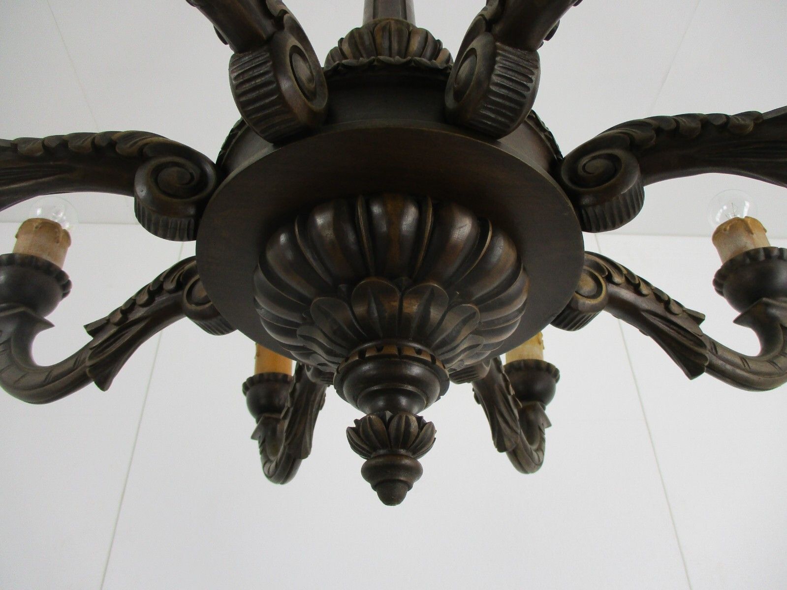 Hand Carved Wooden Chandelier Ornate 8 Arm Lights Mid Century Modern Gorgeous photo buy
