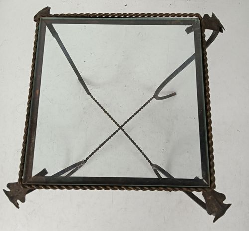 Vintage Wrought Iron Glass Top Side Porch Table Occasional Wine Table Plant Stan photo 73.0