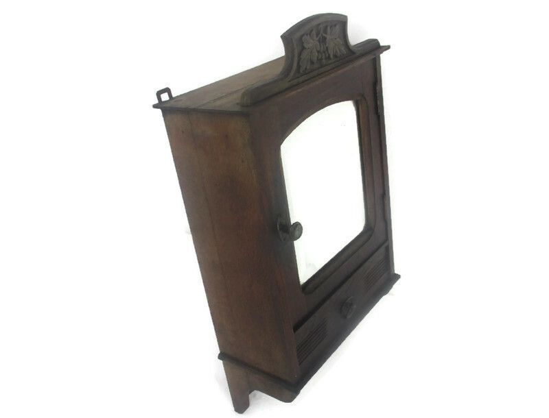 Kitchen Medicine Apothecary  Bathroom Cabinet  Carved Wood Ornate Beveled Glass