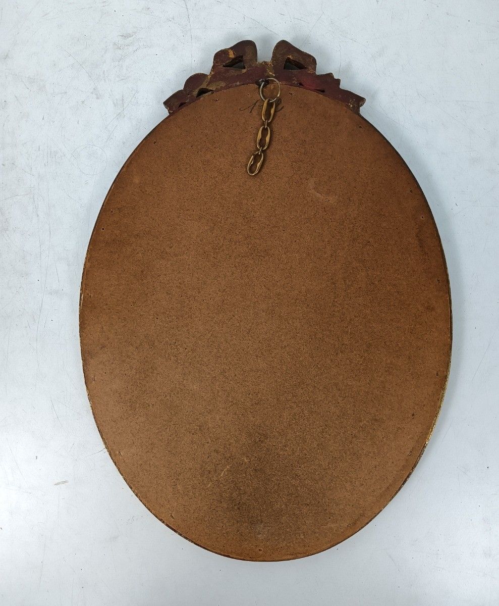 Gorgeous Ornate Oval Wood Plaster Wall Hanging Mirror Romantic Hollywood Regency photo for sale