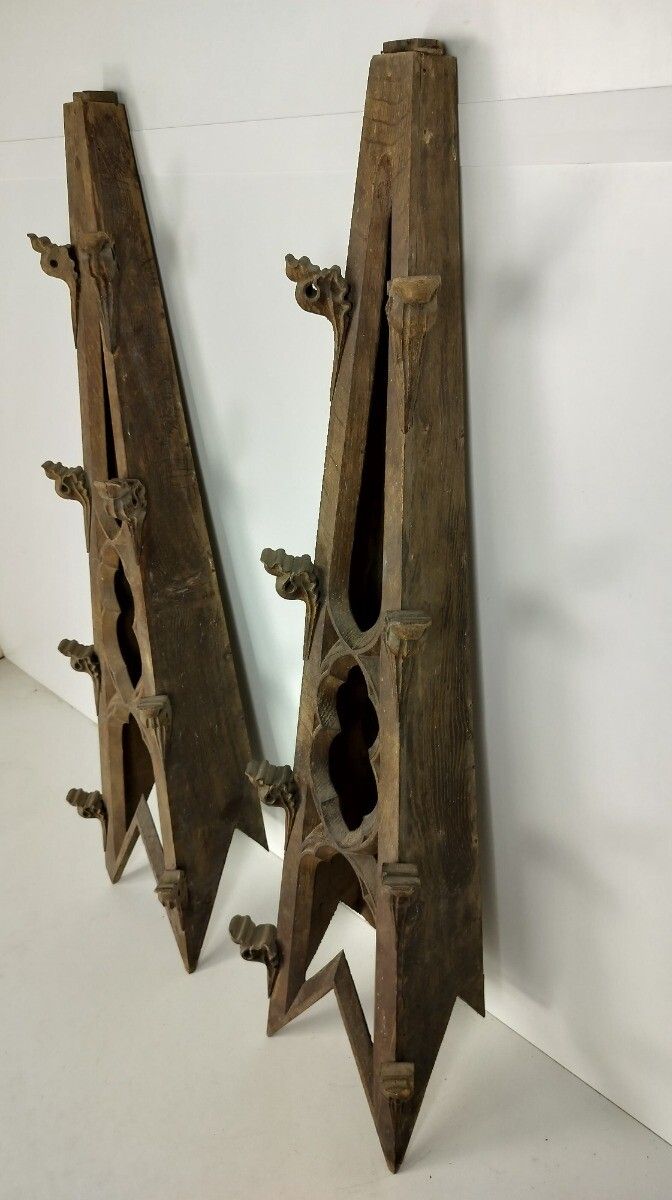 Gothic Antique Architectural Reclaimed Ornamental Wooden Pinacles Couple Wow Rar photo furniture