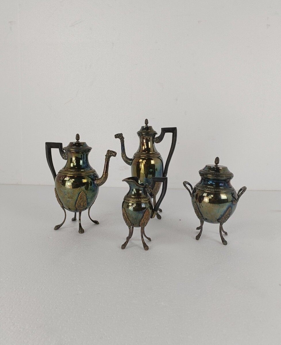 Set Of 4 Pieces Tea Coffee Set Silver Plated Marked B & C Neoclassical Camel Spo photo furniture