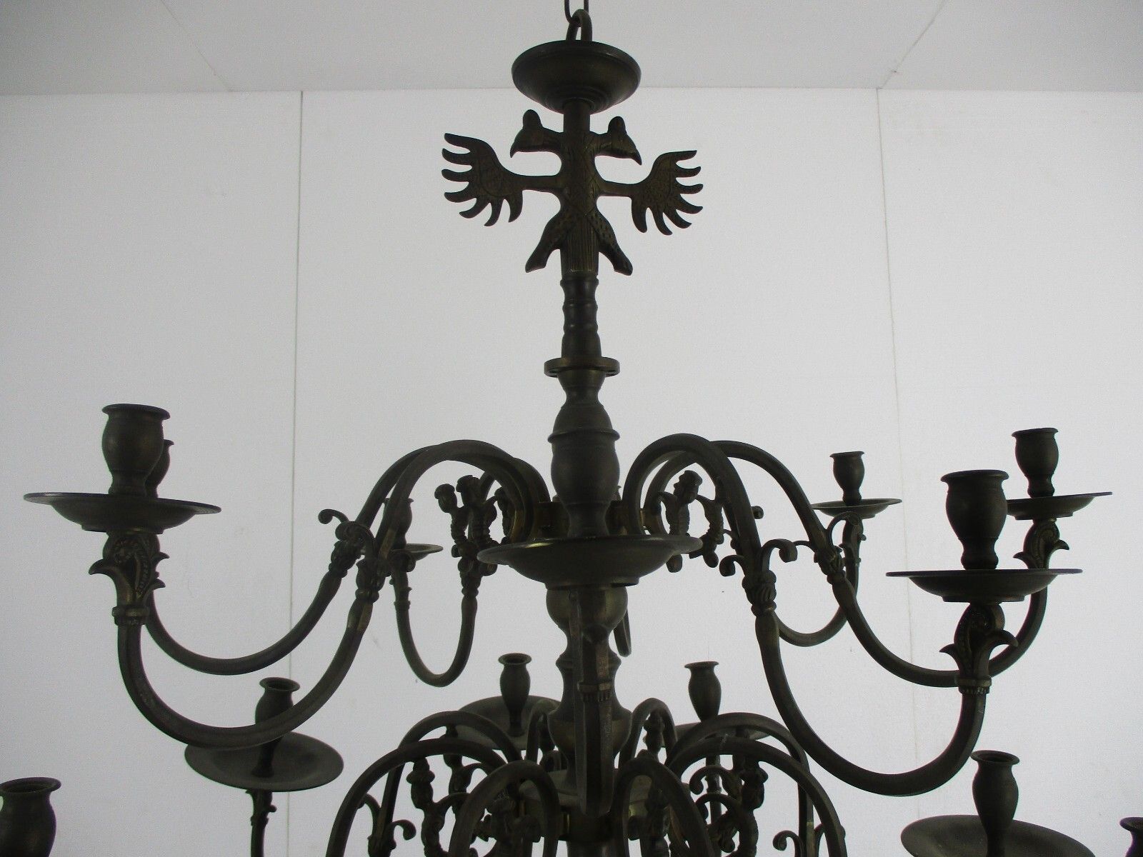 Gothic Castle Chandelier With 16 Candles Bronze Not Electrified 19thc Bonhommes photo vintage