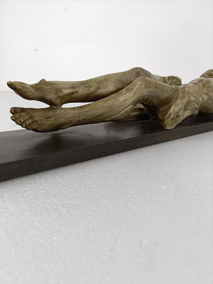 photo furniture Xl Wood Hanging Church Crucifix Plaster Dramatic Corpus Piece Of Art Chapel Vint