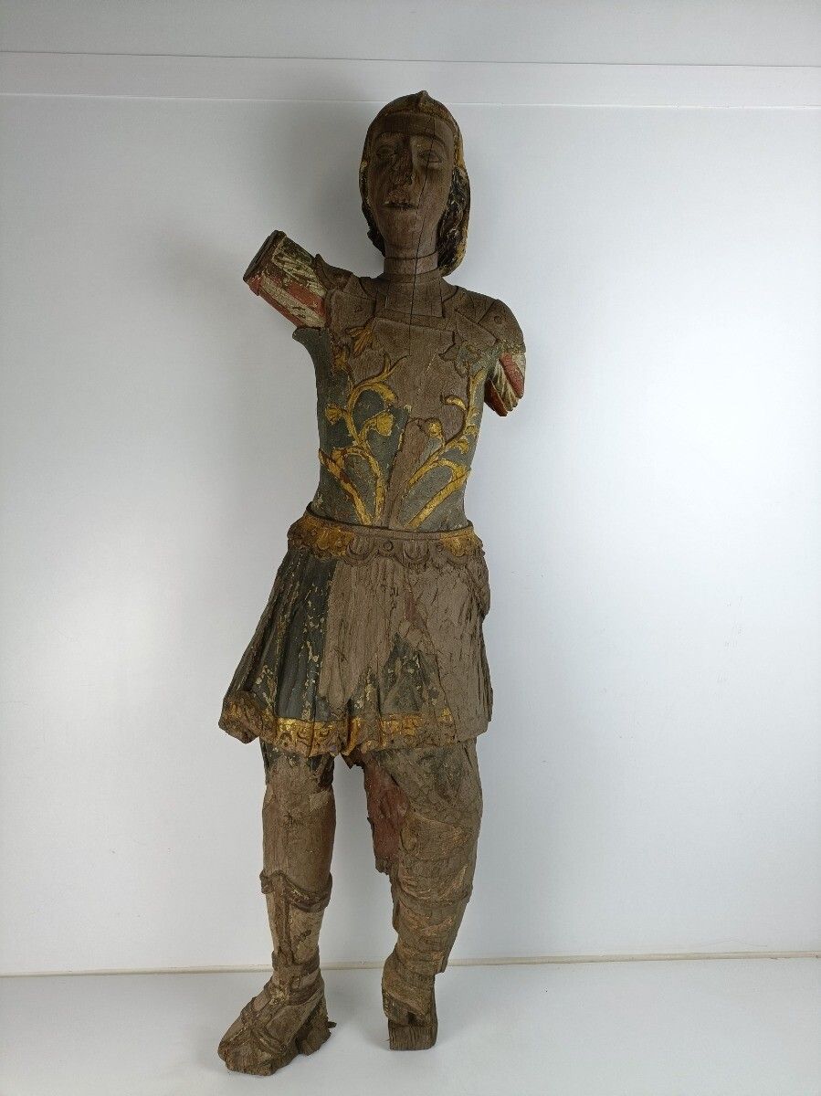 Exceptional Antique Hand Carved Wooden Statue 16th 17th Century Archangel Michae photo furniture