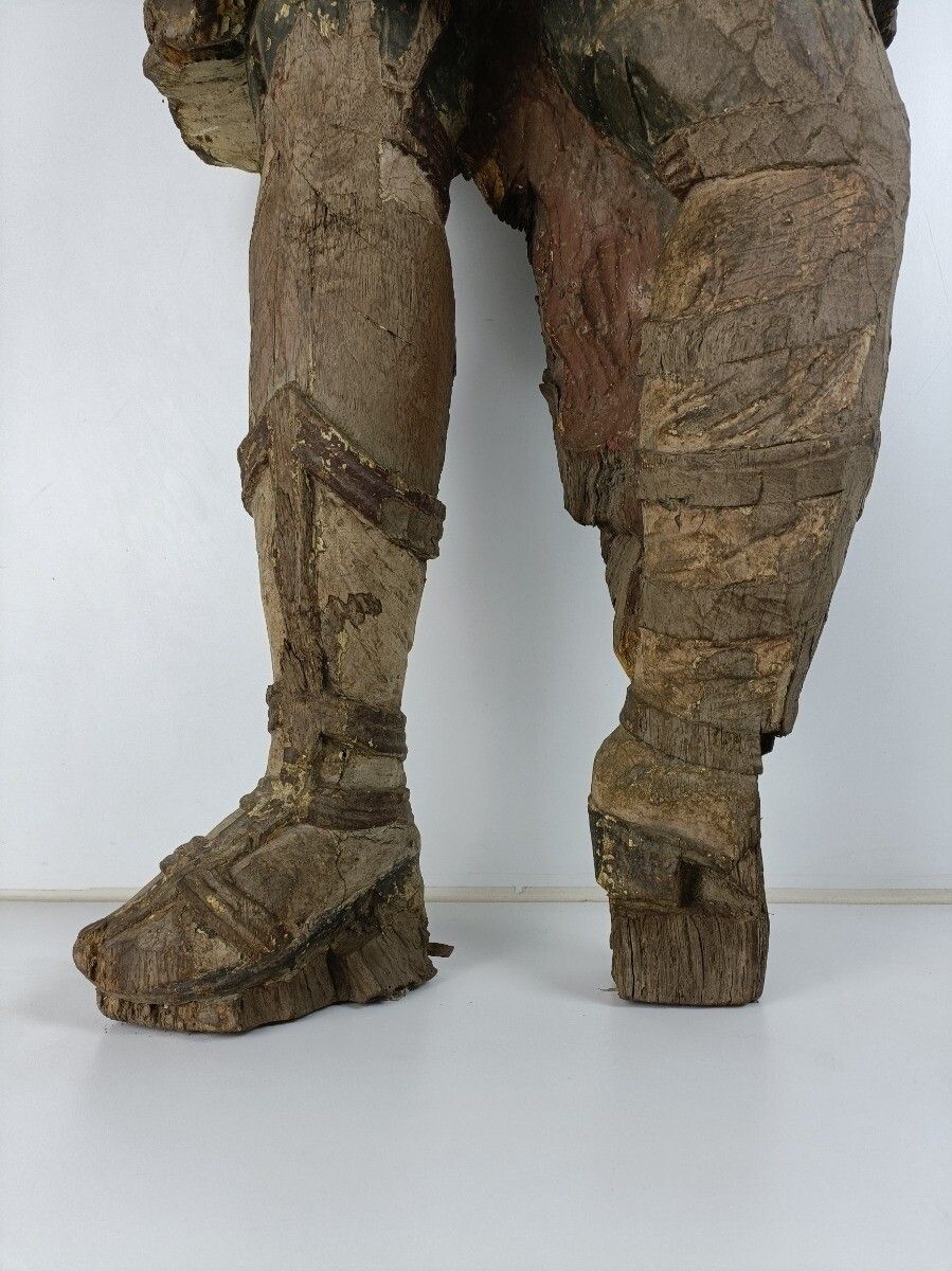 Exceptional Antique Hand Carved Wooden Statue 16th 17th Century Archangel Michae photo for sale