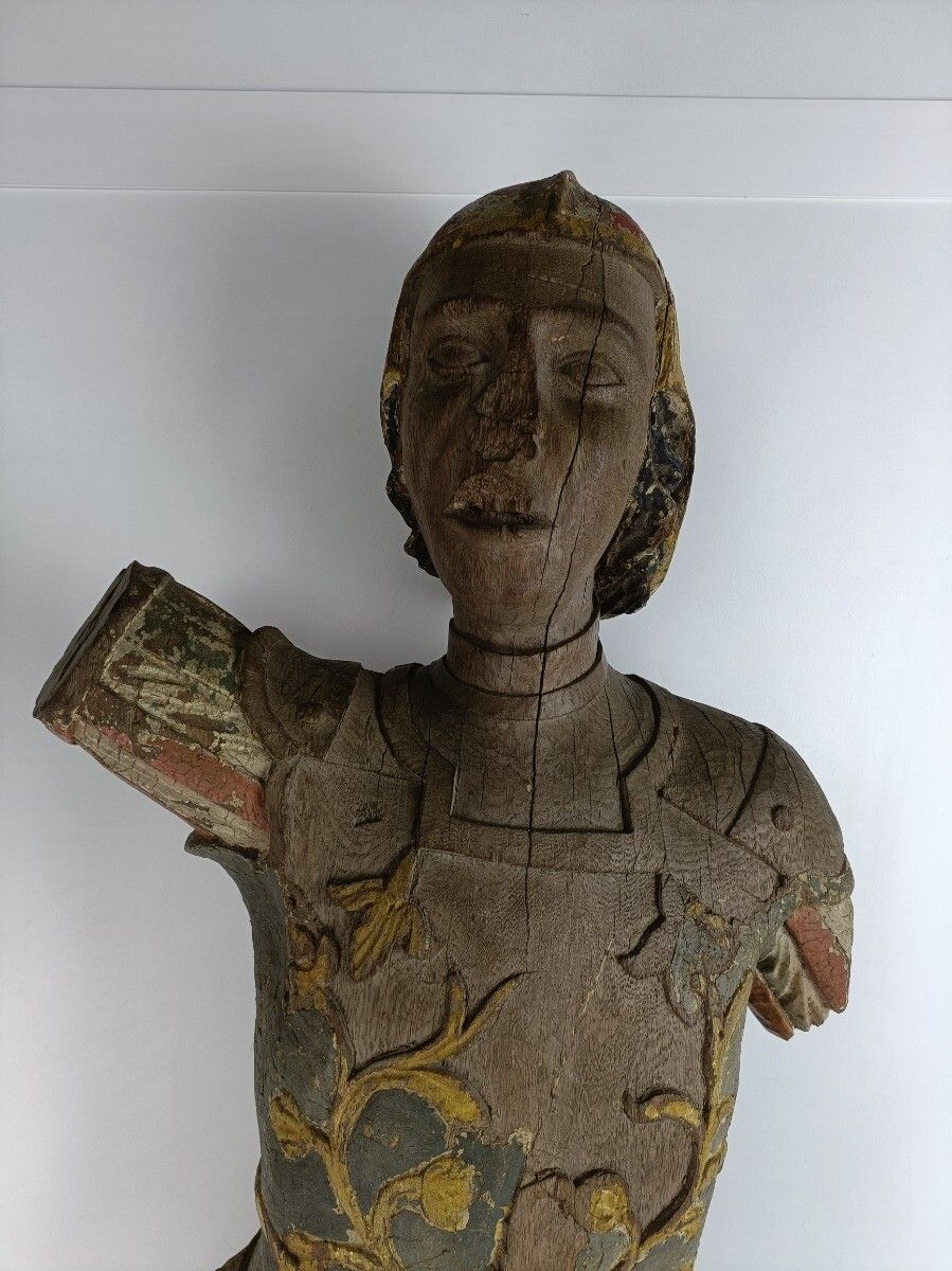 Exceptional Antique Hand Carved Wooden Statue 16th 17th Century Archangel Michae photo buy