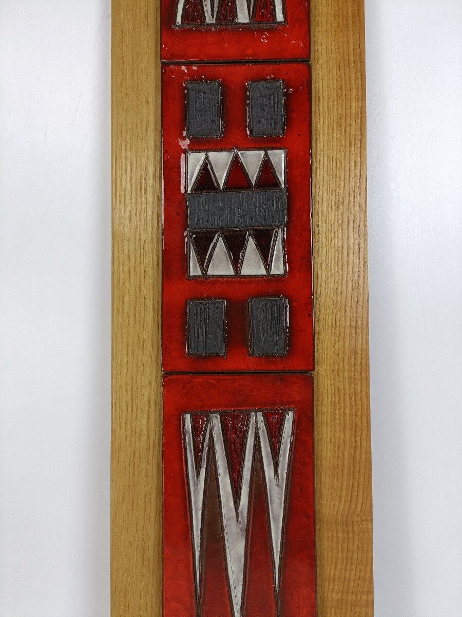 photo furniture Funky Vintage Retro Wall Plaque Ceramic Tiles 3 Parts On Board Abstract