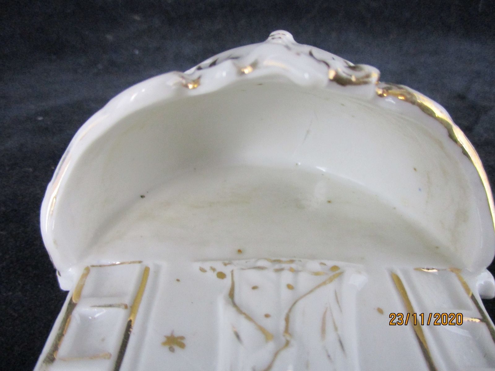 Antique French Holy Water Font Vessel Bisque Porcelain Virgin Mary Madonna With photo vinterior