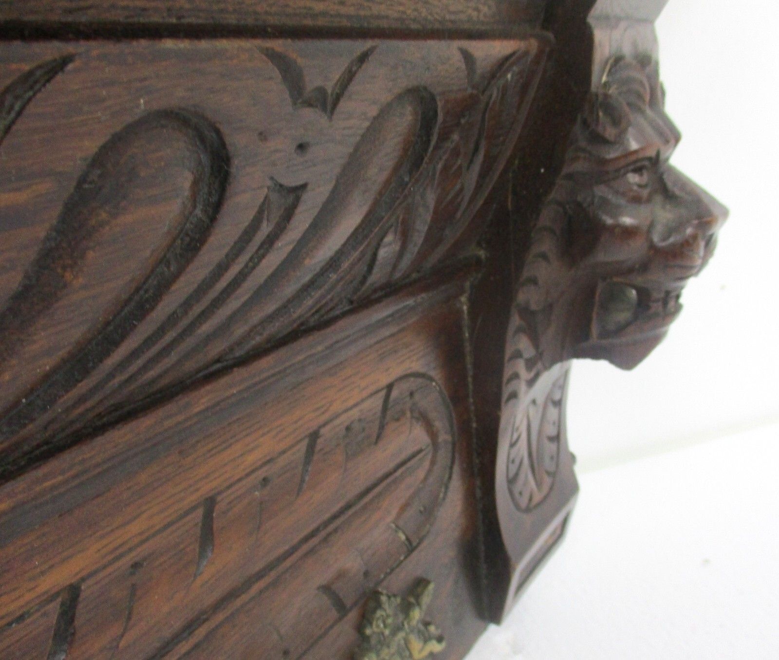 Hand Carved Wood Oak Coat Hat Kitchen Hallway Rack Ornate Lion Heads Wow Xl photo vinterior