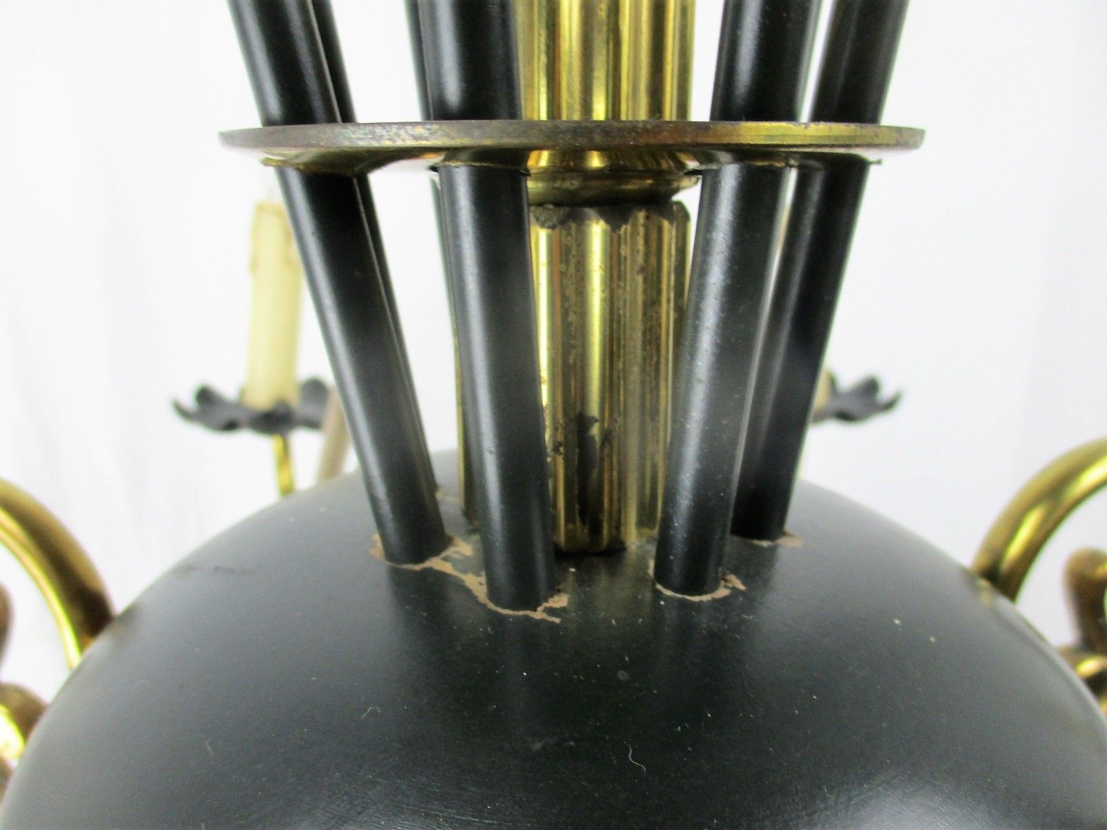 photo furniture French Wooden Brass 8 Arms Lights Chandelier French Empire Fleur De Lis Rare Htf