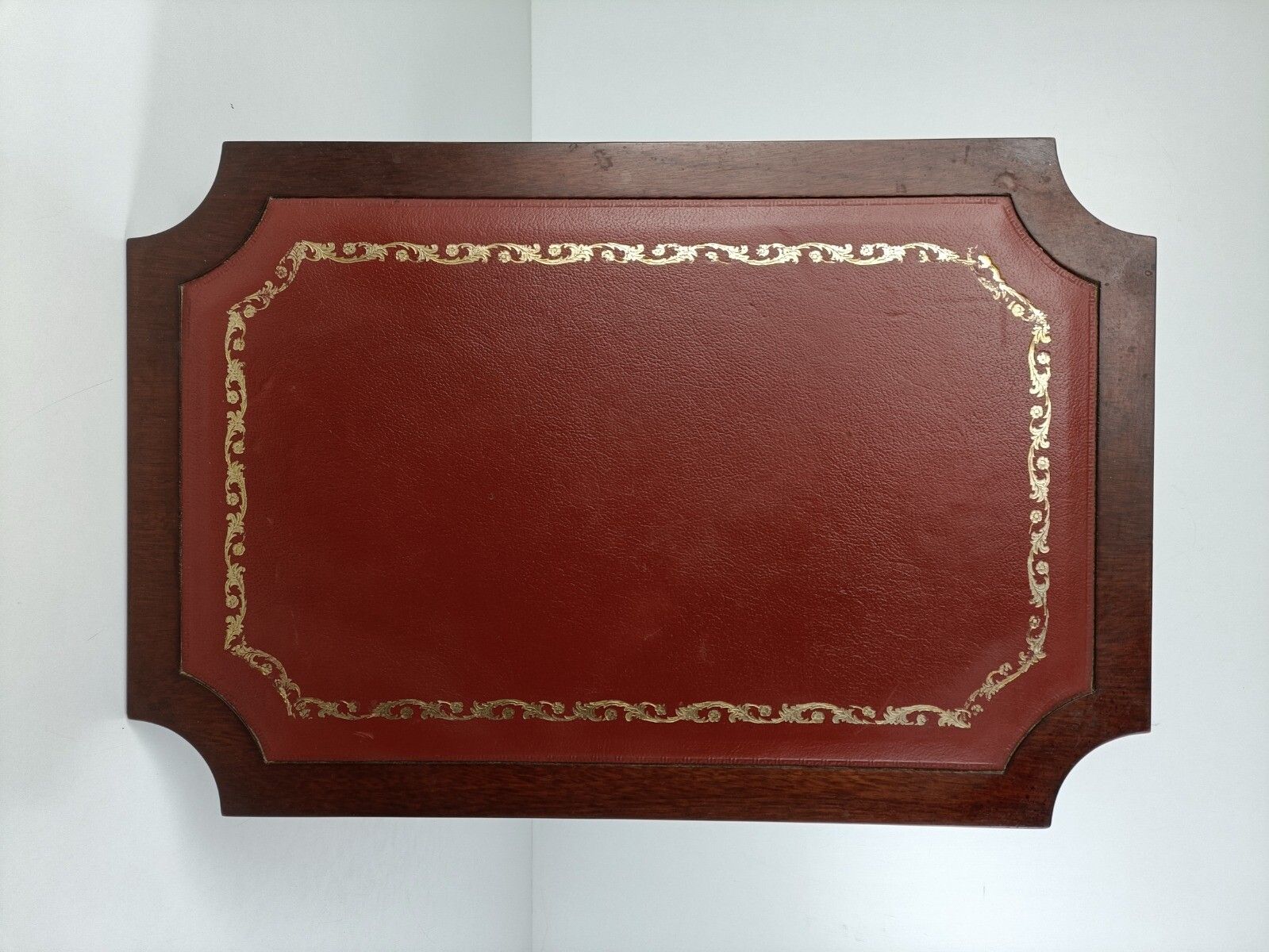 Edwardian Style Vintage Table Carved Wood On Wheels Red Bordeaux Top Side Coffee photo vintage