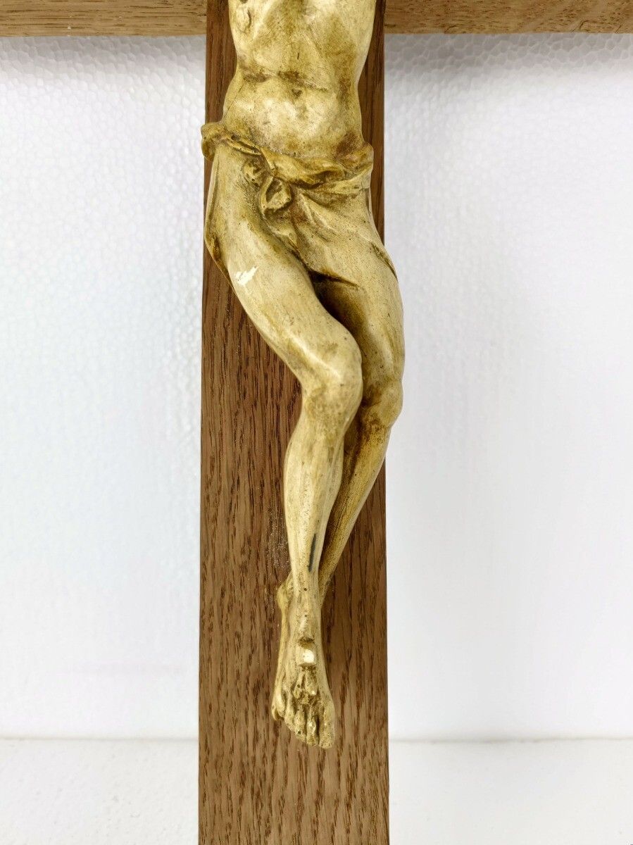 Xl Wooden Hanging Church Crucifix Plaster Dramatic  Corpus Piece Of Art photo buy