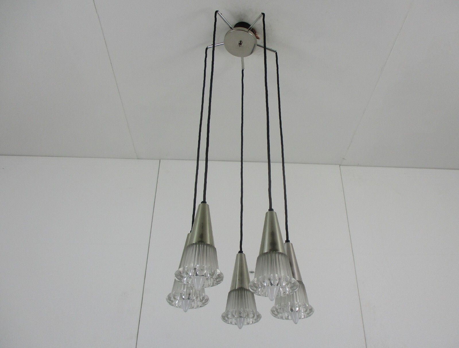 Raak Style  Modern Mid Century Chandelier  Modernist Cascade 5 Lights Shades photo for sale