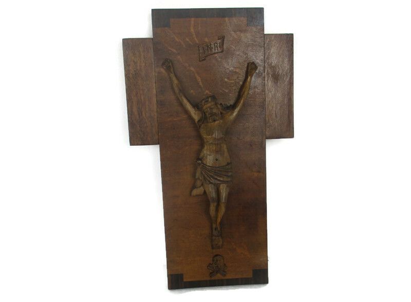 Hand Carved Wood Hanging Ornate Crucifix Wooden Corpus Jesus Christ Gorgeous