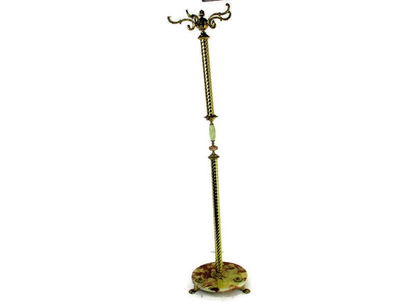 Mid Century Modern Cast Brass Hall Tree Coat Hat Rack Marble Base Eyecatcher photo for sale