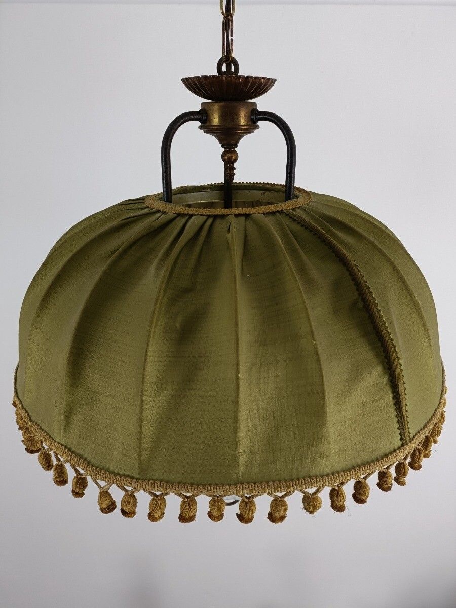 Special Chandelier Pendant Brass Glass Porcelain Fabric Antique 1 Light Fixture photo vinterior
