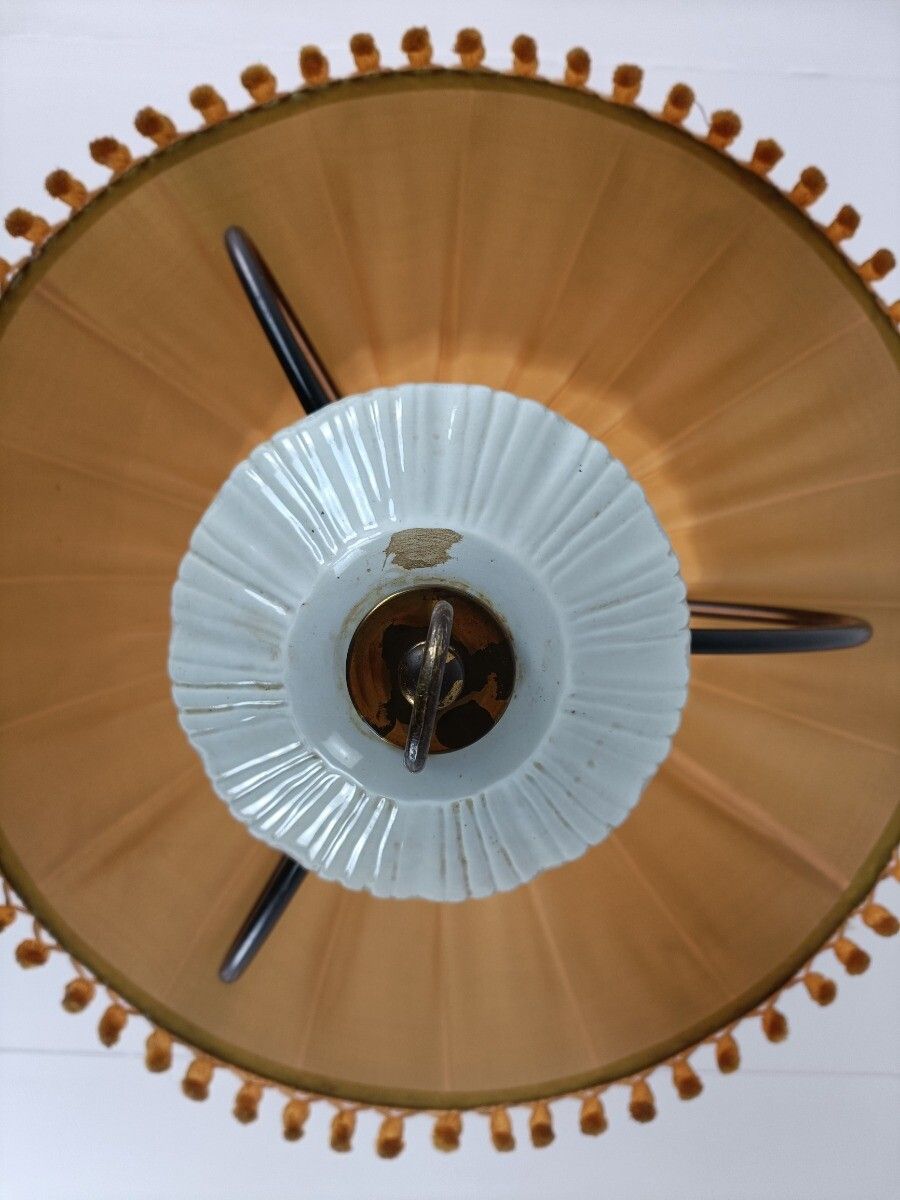 photo for sale Special Chandelier Pendant Brass Glass Porcelain Fabric Antique 1 Light Fixture