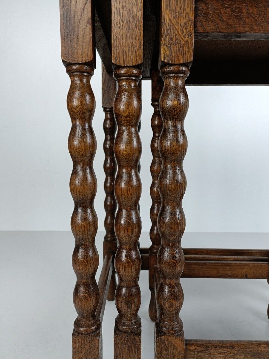 Set Of 3 Hobnail Legs Wooden Nesting Stacking Side Tables Barn Country Farmhouse photo Furniture
