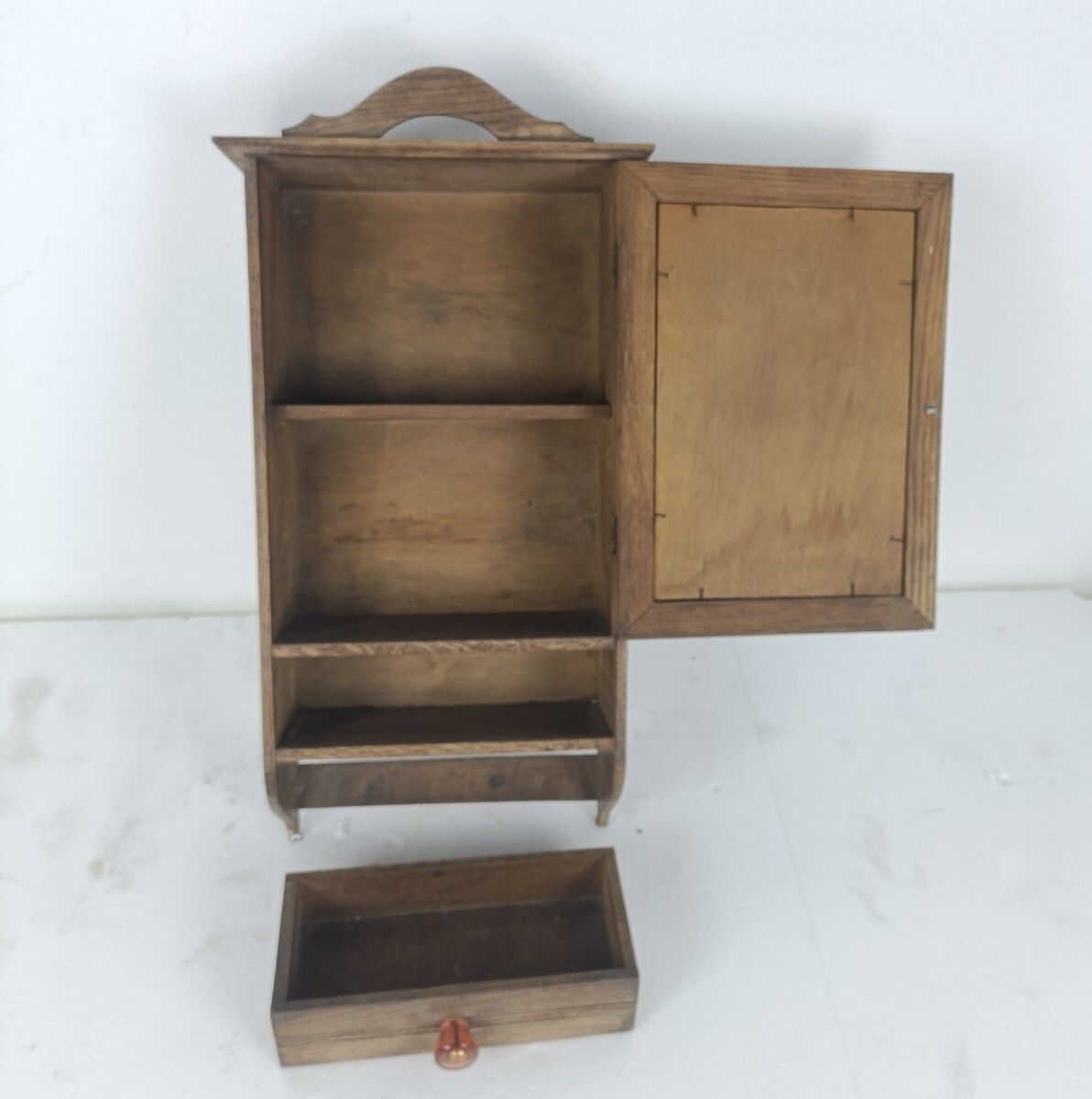Art Deco Medicine Apothecary Cabinet Wall Hanging Beveled Glass Oak Kitchen Bath photo vinterior