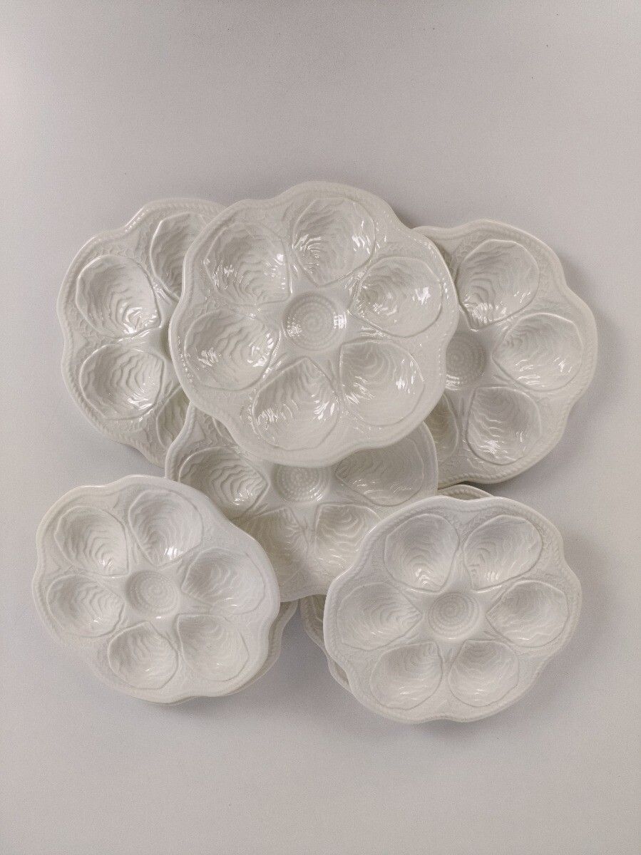 Set Of 8 Oyster Seafood Plates Porcelain Faience Hand Painted White Very Stylish photo furniture