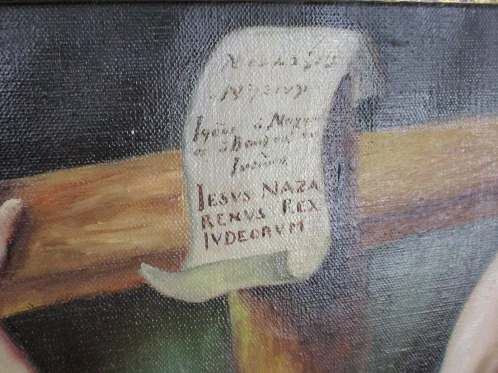 19th C Religious Scene Painting Oil On Canvas Crucifixion Framed Deknudt Wow photo for sale