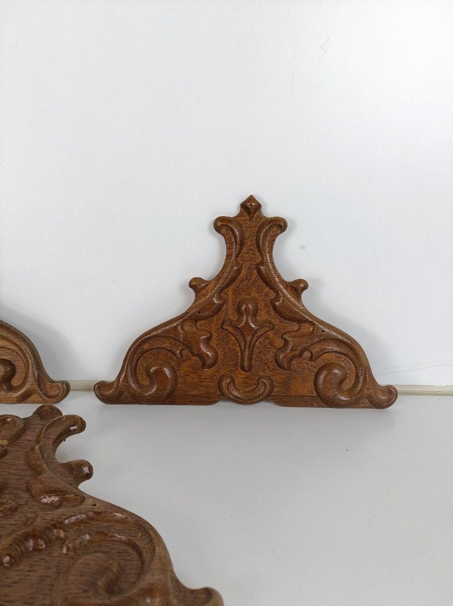 Set Of 5 Small Hand Carved Wooden Pediments Antique Trims Corbels Reclaimed Arch photo furniture