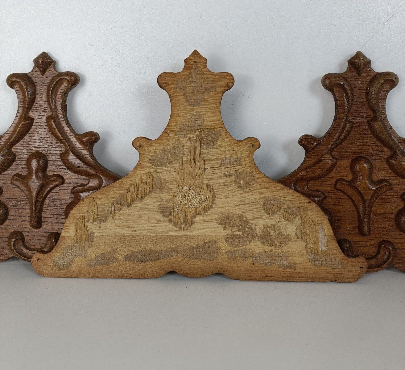 Set Of 5 Small Hand Carved Wooden Pediments Antique Trims Corbels Reclaimed Arch photo 142.0