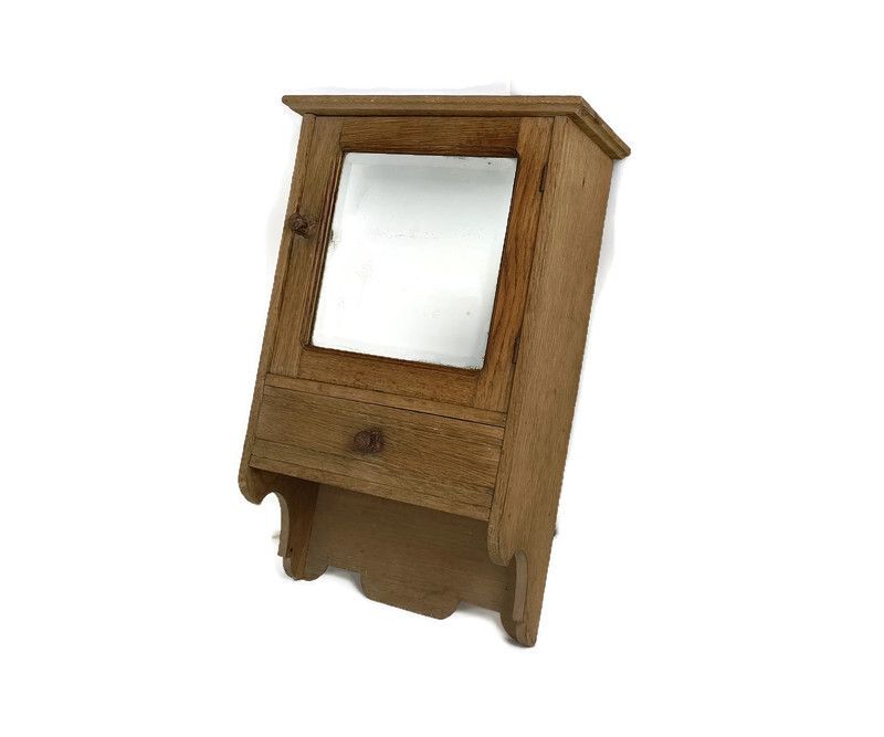 Medicine Cabinet Apothecary Bathroom Shaving Cabinet Antique Carved Wood Beveled