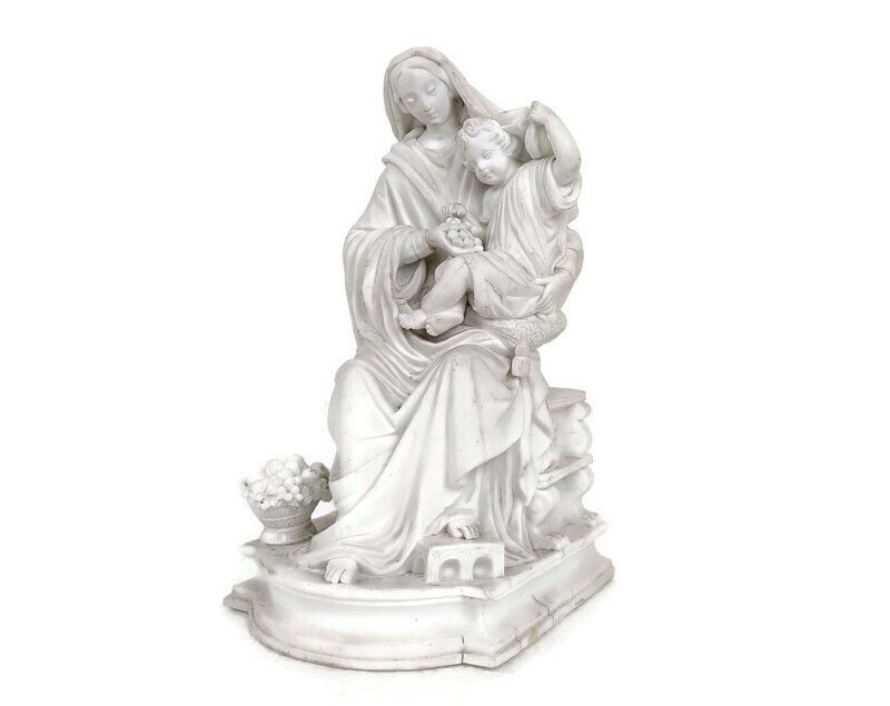 French Antique 1900 Bisque Statue Virgin Mary Our Lady Madonna Sedes Sapientiae