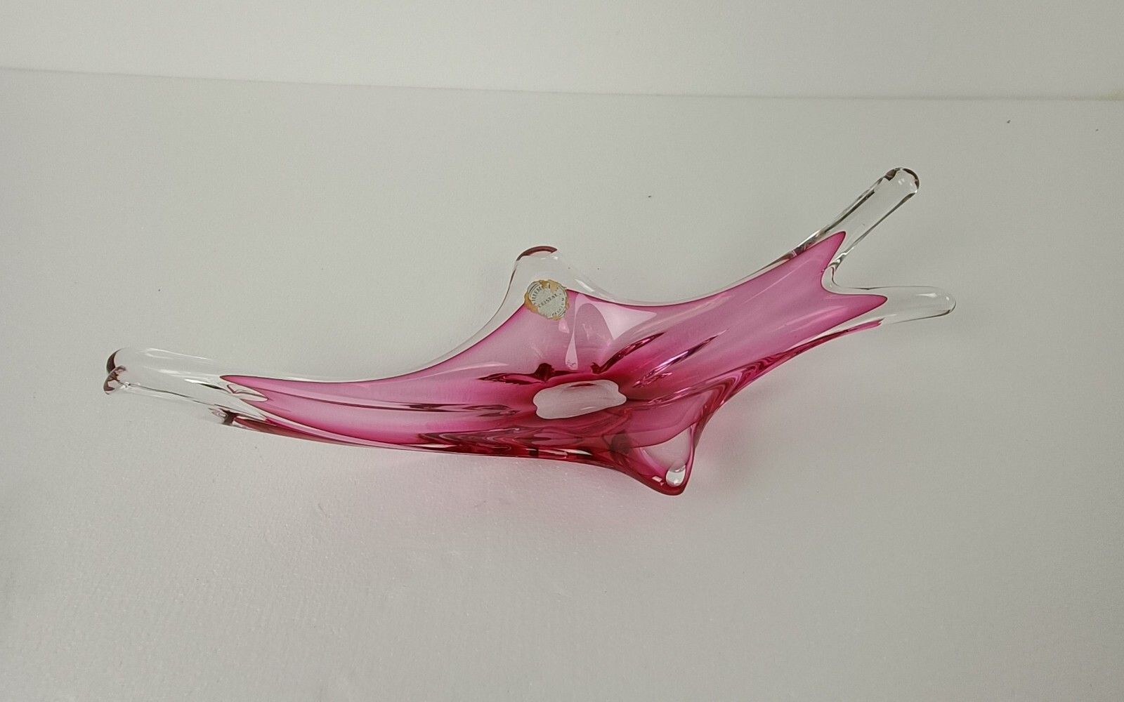 Val St Lambert Belgium Bowl Dish Centerpiece Cranberry Clear Art Glass Stunning photo for sale