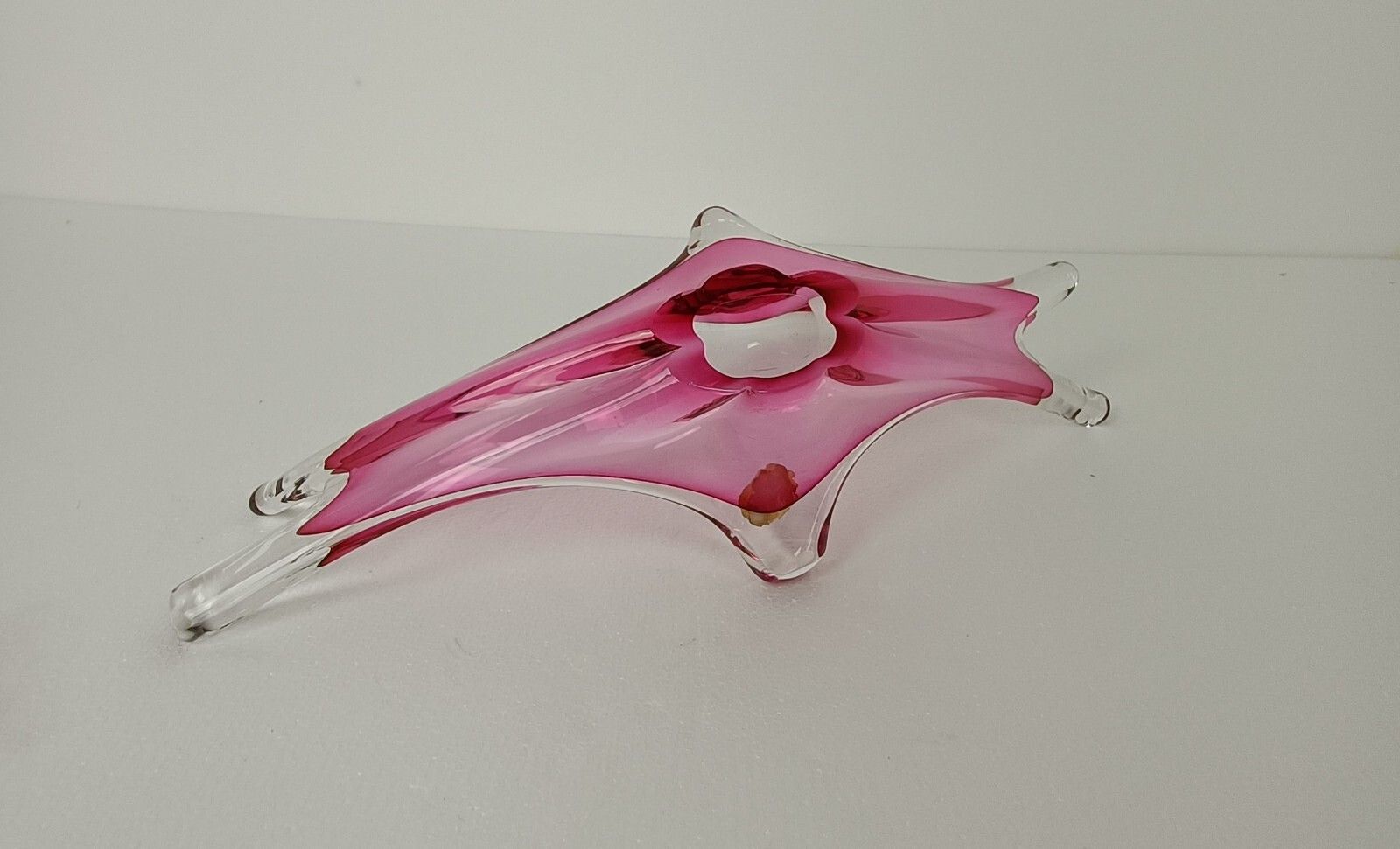 Val St Lambert Belgium Bowl Dish Centerpiece Cranberry Clear Art Glass Stunning photo vintage
