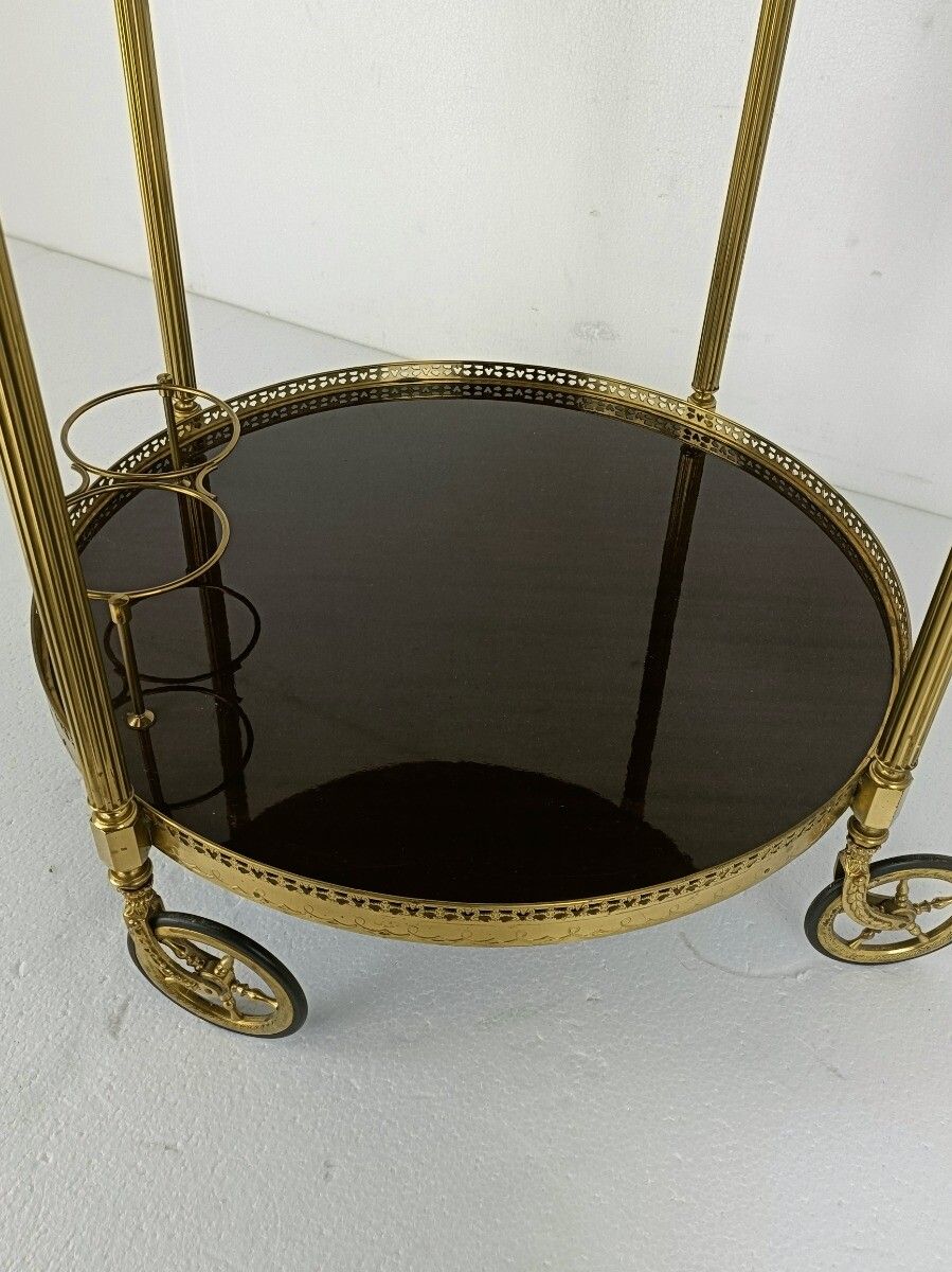Round Italian Bar Cocktail Tea Cart Trolley Italian Hollywood Regency Marquetry photo vintage