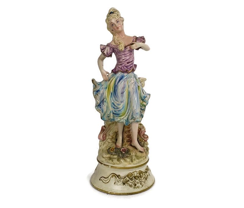 Large Figurine Statue Ceramic  Flower Girl Capodimonte Marked Italy