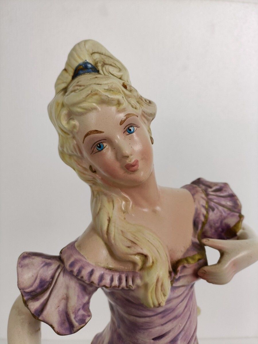 Large Figurine Statue Ceramic  Flower Girl Capodimonte Marked Italy photo vintage