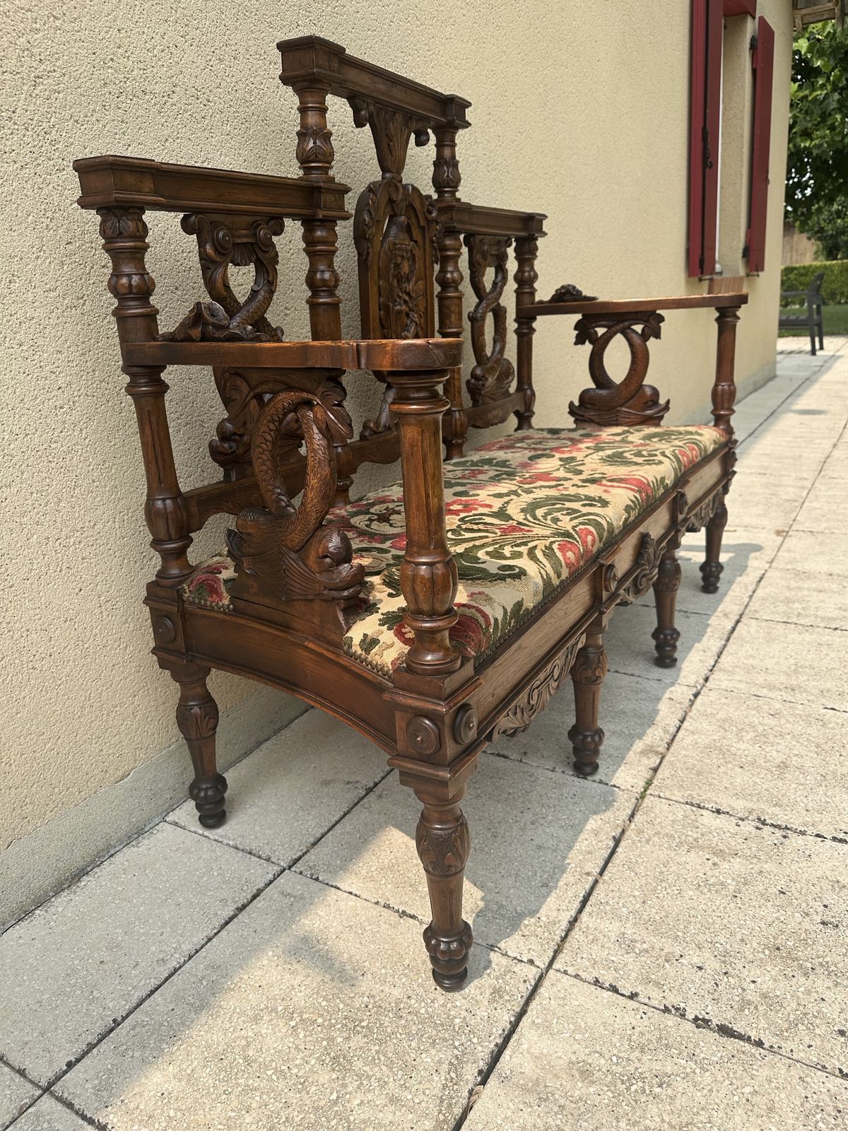 photo buy Superb Antique French Sofa & Chairs Set Neo Renaissance Figural / Fabric /Carved