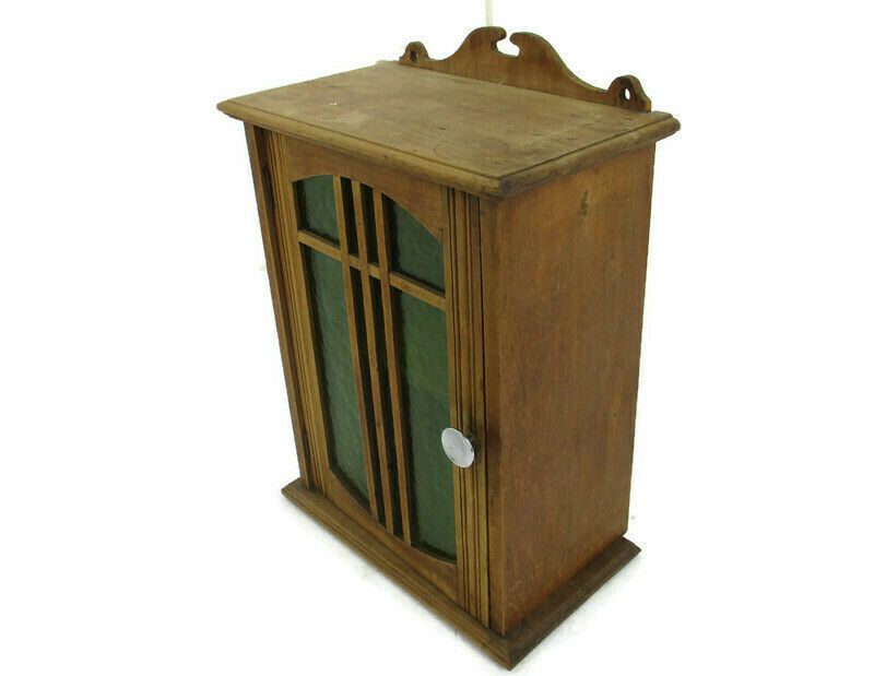 Apothecary Bathroom Medicine Kitchen Cabinet Wood Art Deco Green Glass Gorgeous photo furniture