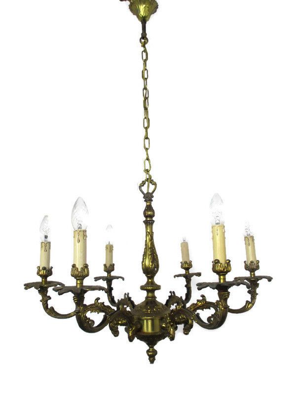 Impressive Chandelier 6 Arm Lights Brass Ornate Mid Century 50s Beatiful Working