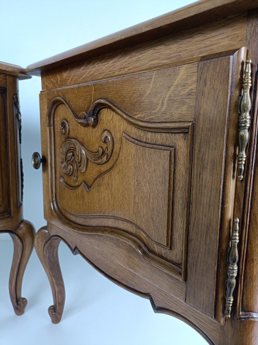 Couple French Louis XV/XVI Style Wooden Nightstands End Tables  Vintage Modernis photo vintage