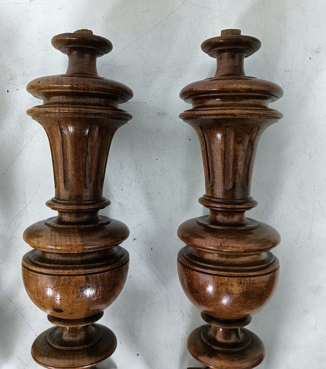 Set Of 4 Reclaimed Carved Wood Large Spindles Balusters Trim Posts Pillar Salvag photo vinterior