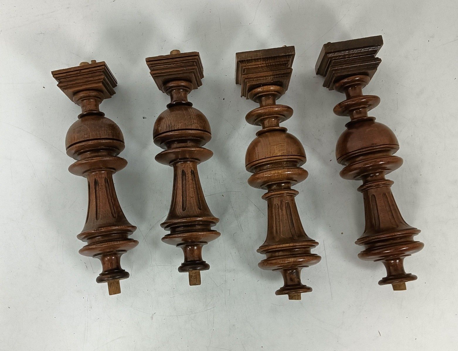 Set Of 4 Reclaimed Carved Wood Large Spindles Balusters Trim Posts Pillar Salvag photo buy