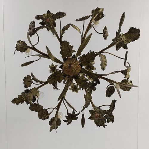 photo vinterior Antique Chandelier Pendant Ornate Brass Leafs Fixture Hollywood Regency Style