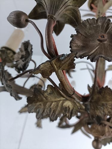 photo vintage Antique Chandelier Pendant Ornate Brass Leafs Fixture Hollywood Regency Style
