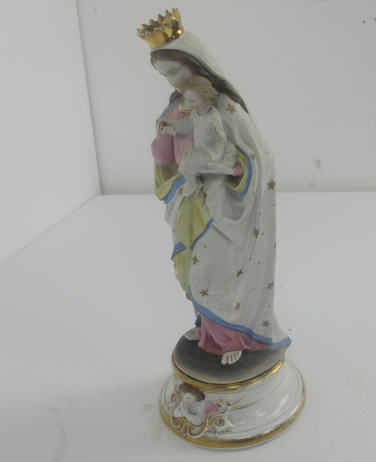 Antique Porcelain Bisque Statue Virgin Mary Our Lady Madonna Infant Holy Heart E photo 283.0